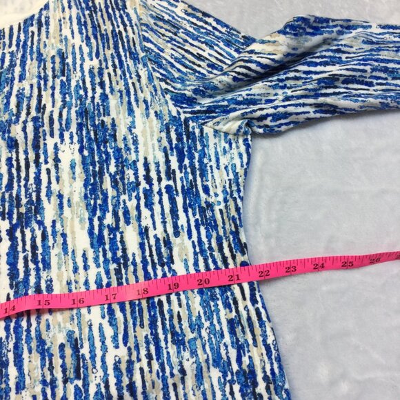 Karen Scott Blouse Shirt Top Sz PXL Womans Petite Blue White Printed 3/4 Sleeve - Picture 7 of 13